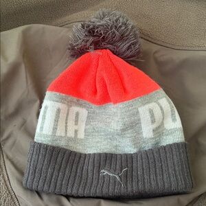 Puma hot Pink and Gray Beanie with Pom-Pom